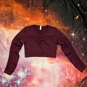 🍷Wine Red Burgundy Maroon Long Sleeve Laser Cut Athleisure Crop Top Size Medium